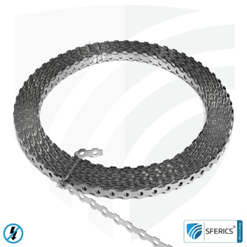 Stainless steel grounding tape | perforated tape | metal strap for grounding of reinforcement fabric, shielding mesh and shielding fleece