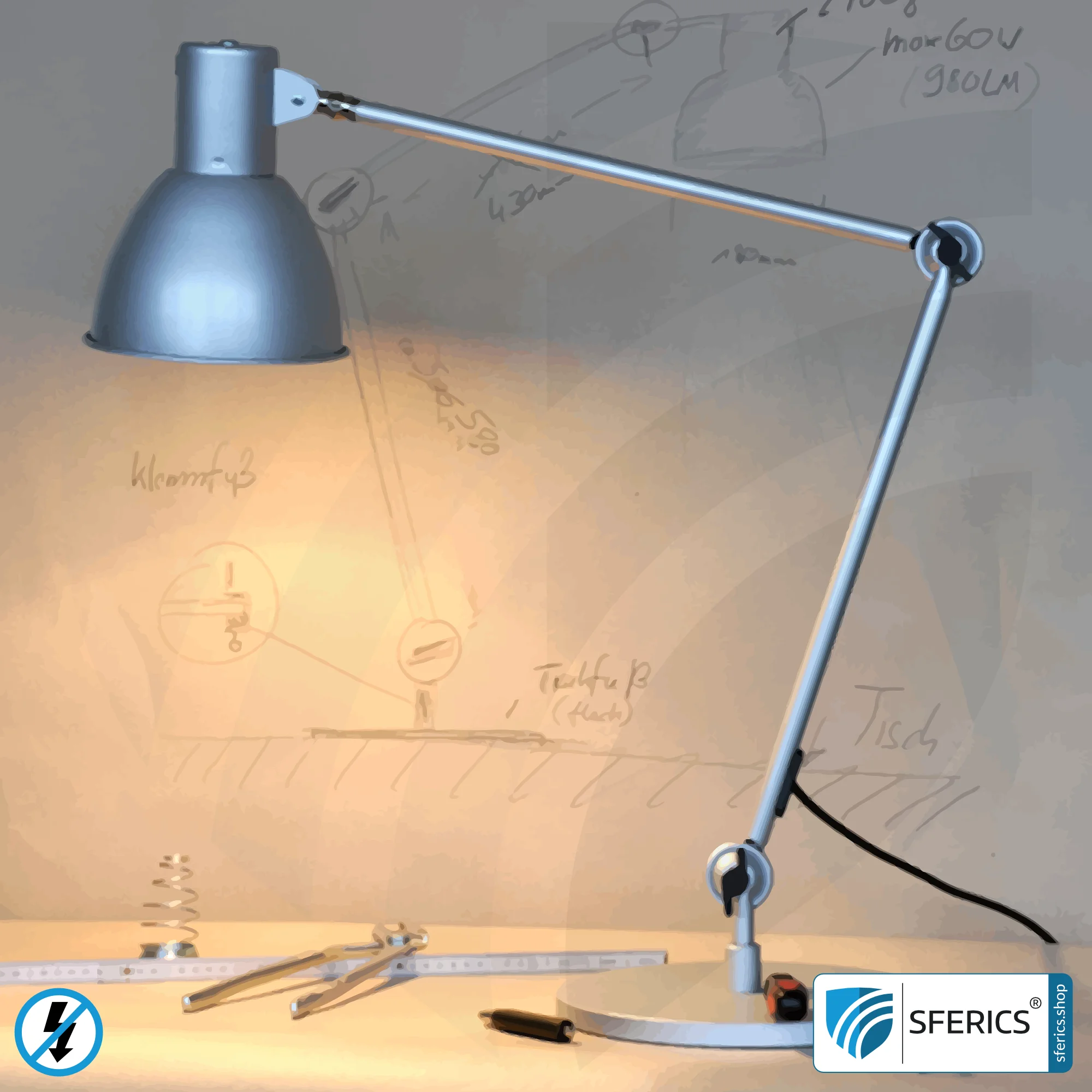 Shielded lamp LONDON in the design BLACK | desk lamp for the bright workplace or as an ingenious work lamp | E27 socket 6 Shielded lamp LONDON in the design SILVER | desk lamp for the bright workplace or as an ingenious work lamp | E27 socket