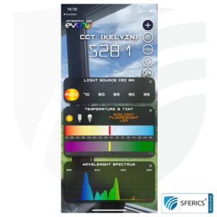 Lightspectrum Pro EVO | Measurement of the colour temperature in Kelvin and display of the colour spectrum | for iOS 1 Lightspectrum Pro EVO for iPhone and iPad | measurement of the light spectrum | color temperature (Kelvin) and wavelengths, CRI, lux, and much more.