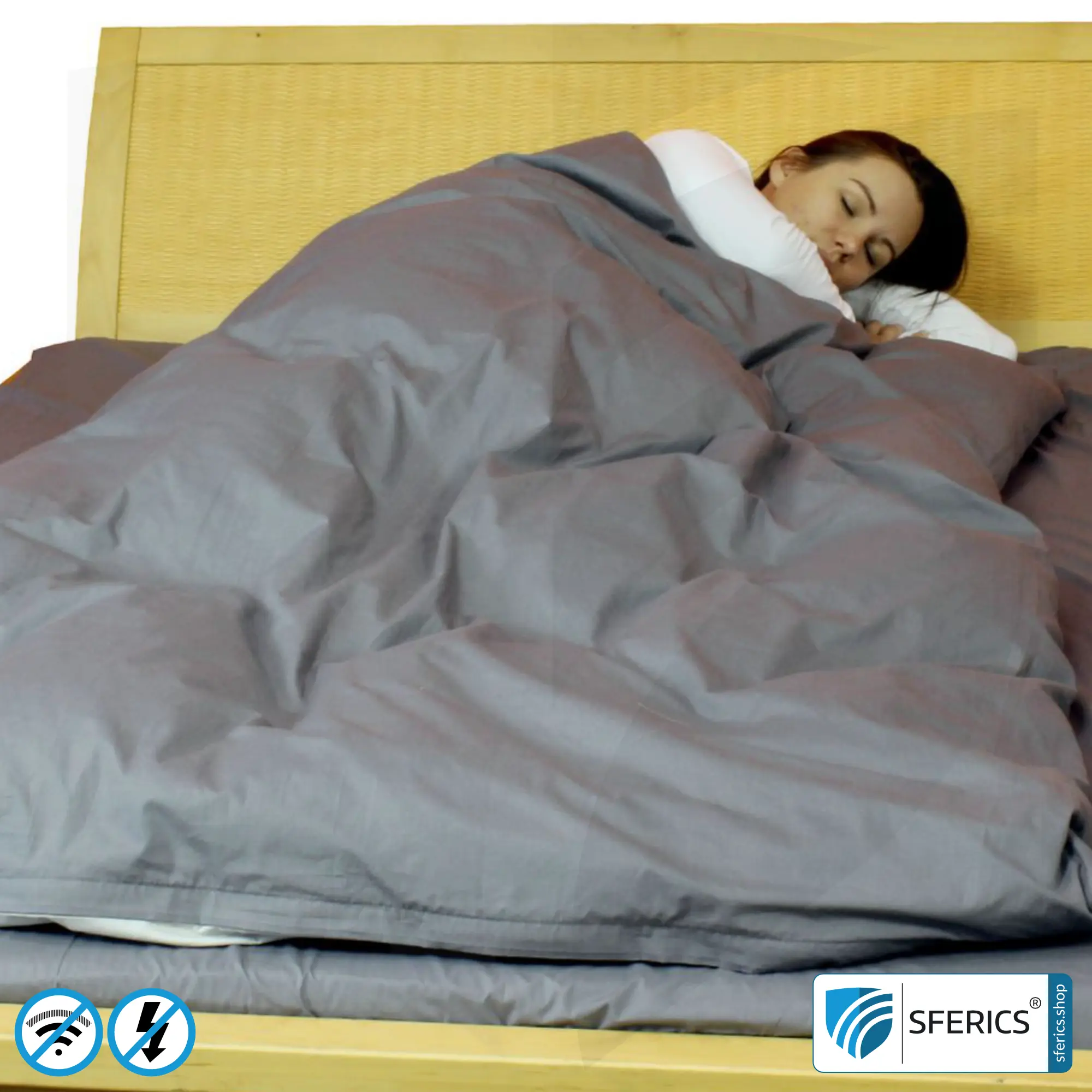 Shielding bed linen | mobile radiation protection against WIFI, cell phone, LTE, 5G, ... with efficiency over 99,99% (42 dB) | LF groundable 3 Shielding bed linen | mobile radiation protection against WIFI, cell phone, LTE, 5G, ... with efficiency over 99,99% (42 dB) | LF groundable