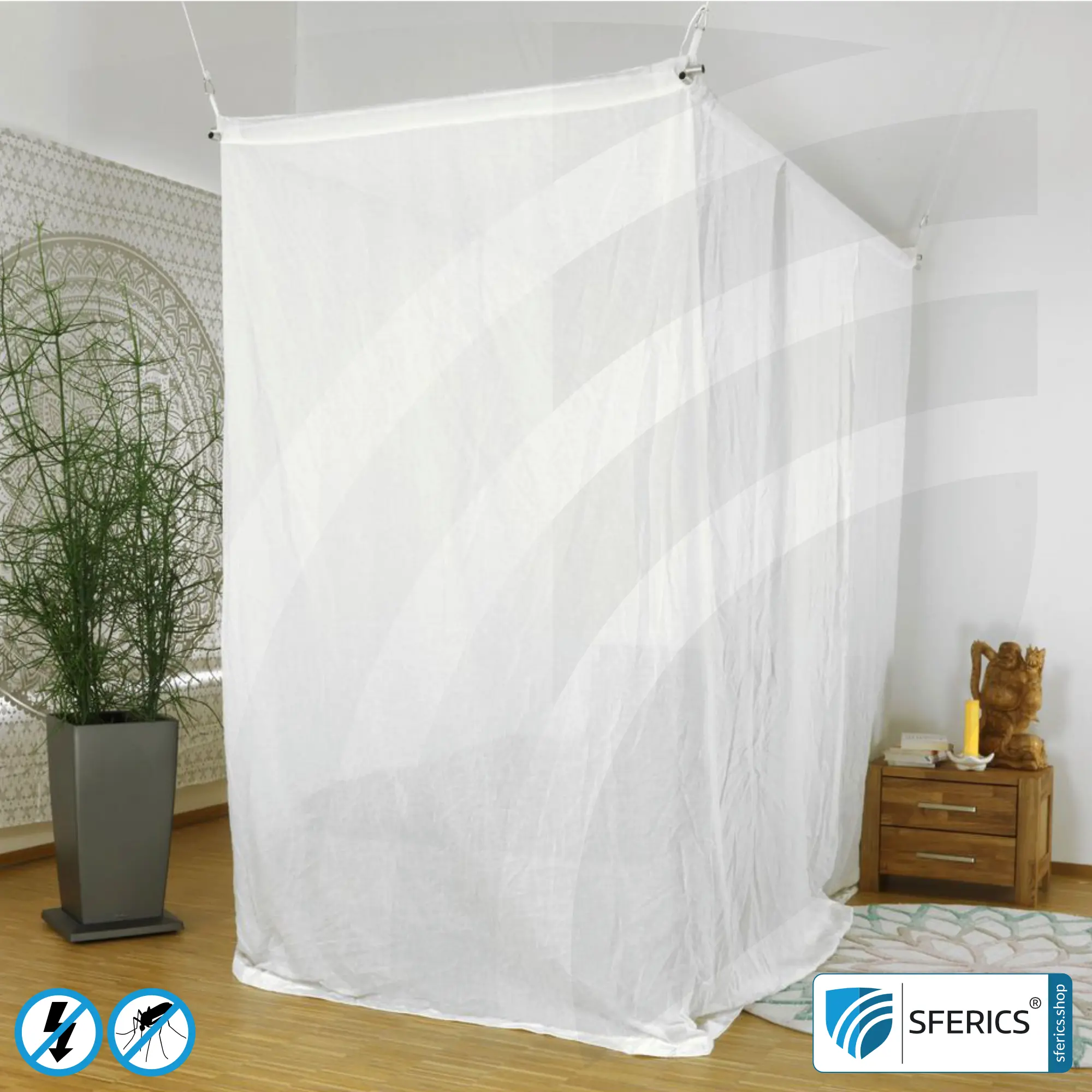 Shielding canopy electrosmog EMF | SINGLE BED | Shielding effectiveness HF up to 99,99% (40 dB) | SFERICS® invest4life program | High reduction of RF radiation, WIFI, etc. Feedimage 3 Shielding canopy electrosmog EMF | SINGLE BED | Shielding effectiveness HF up to 99,99% (40 dB) | SFERICS® invest4life program | High reduction of RF radiation, WIFI, etc.