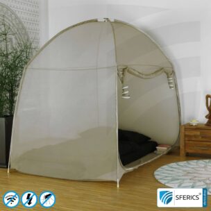 Shielding Tent SAFECAVE DOUBLE with 135 cm width | anti electrosmog full protection | mobile radiation protection against WIFI, cell phone, LTE, 5G, ... with efficiency over 99,99% (42 dB) | free-standing, without ceiling suspension | groundable