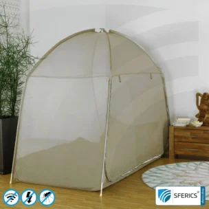 Shielding Tent SAFECAVE SINGLE with 100 cm width | anti electrosmog full protection | mobile radiation protection against WIFI, cell phone, LTE, 5G, ... with efficiency over 99,99% (42 dB) | free-standing, without ceiling suspension | groundable