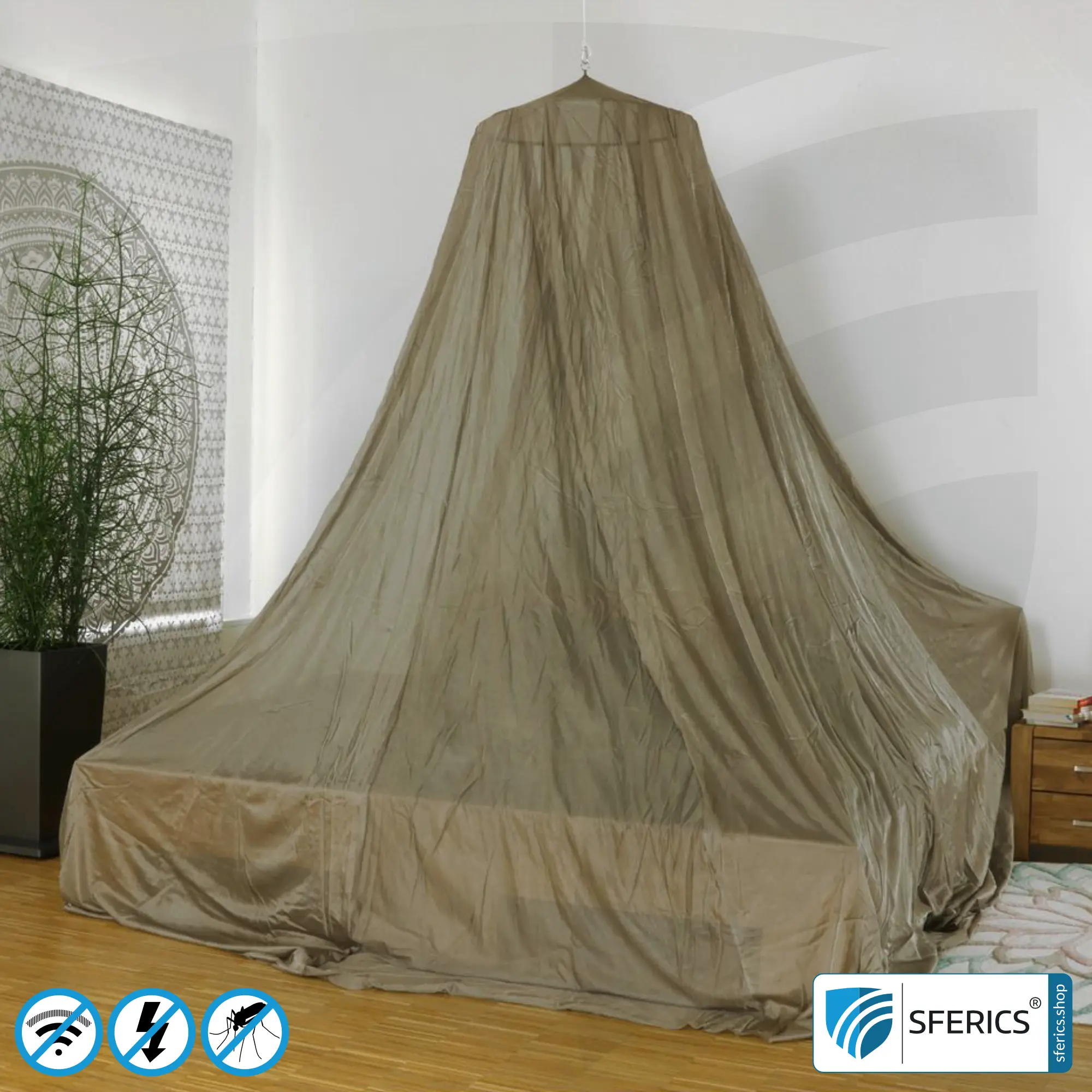 Shielding canopy electrosmog BUDGET | DOUBLE BED or GRAND KING SIZE, pyramid shape | Shielding EMF over 99,99% (44 dB) | Groundable LF | Made in China 3 Shielding canopy electrosmog BUDGET | DOUBLE BED or GRAND KING SIZE, pyramid shape | Shielding EMF over 99,99% (44 dB) | Groundable LF | Made in China