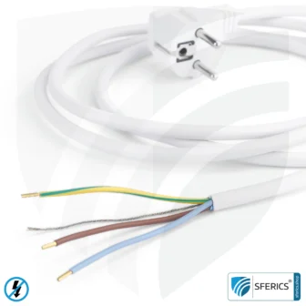 Shielded device connection cable with free end | white | electric cable for shielding electrical and magnetic alternating fields LF