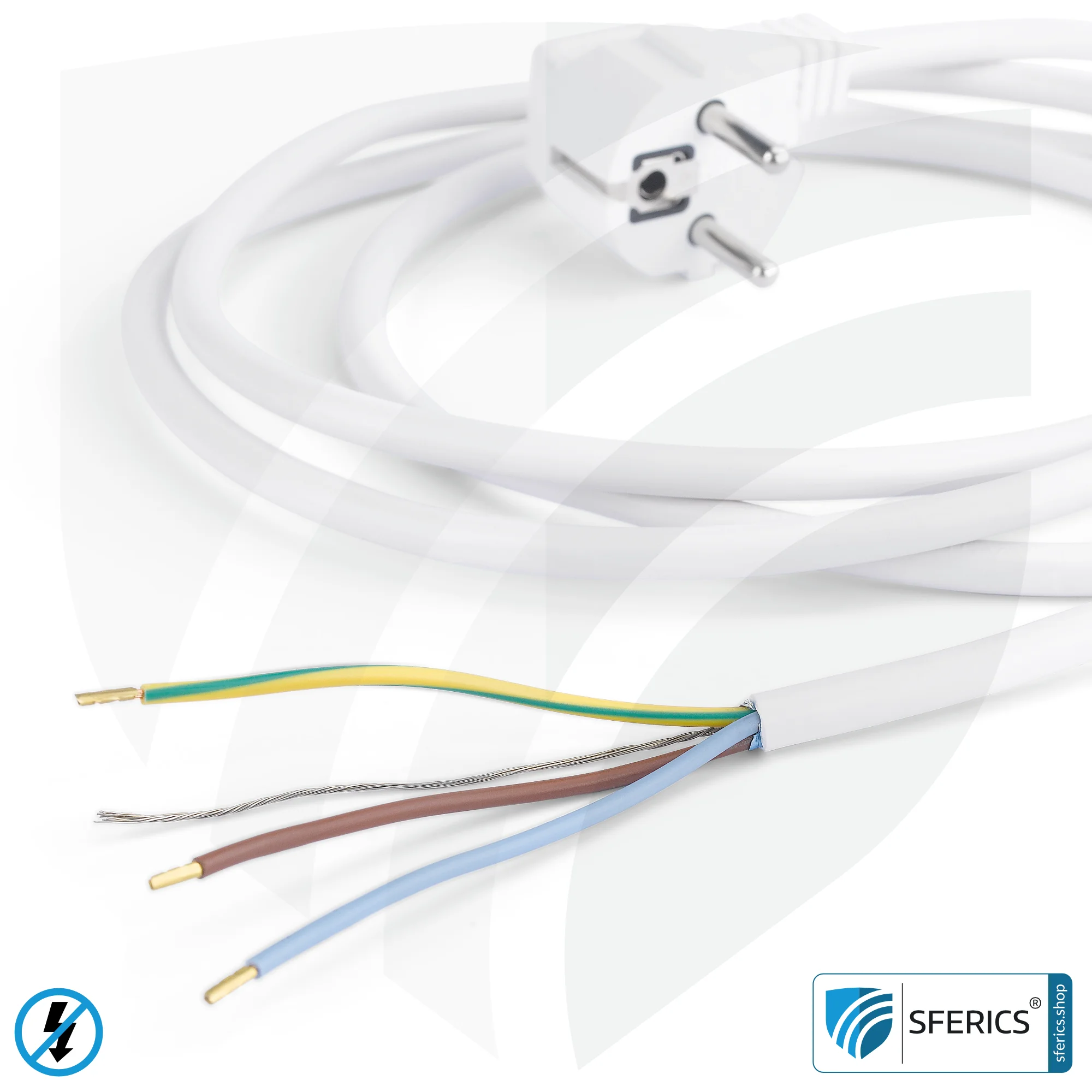 Shielded device connection cable with free end | white | electric cable for shielding electrical and magnetic alternating fields LF 4 Shielded device connection cable with free end | white | electric cable for shielding electrical and magnetic alternating fields LF