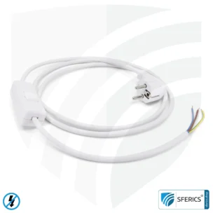 Shielded device connection cable with switch | white | 2 meters length | electrical cable for shielding alternating electric and magnetic fields LF
