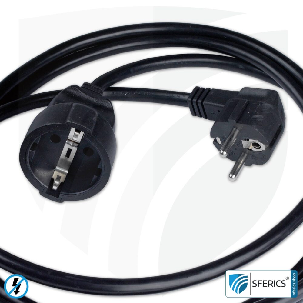 Shielded extension cable | black | schuko extension for shielding electrical and magnetic alternating fields LF